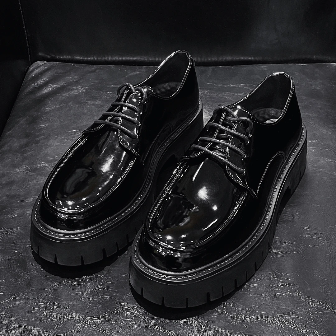 猎撒皮鞋男士夏季商务正装英伦风漆皮亮面厚底增高大头新浪婚鞋子