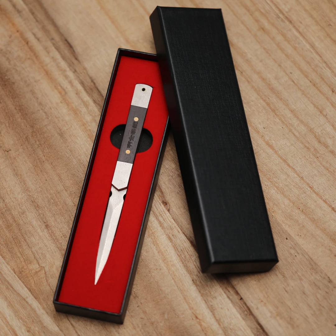 【阿金茶记】阿金茶记同款禅意茶刀 黑檀木马士革纹钢 撬茶工具