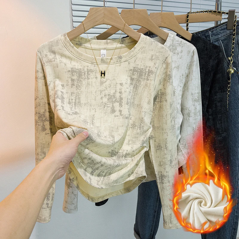 yoewshean/羽媗微胖妹妹加绒大码女装显瘦修身新款长袖内搭打底衫