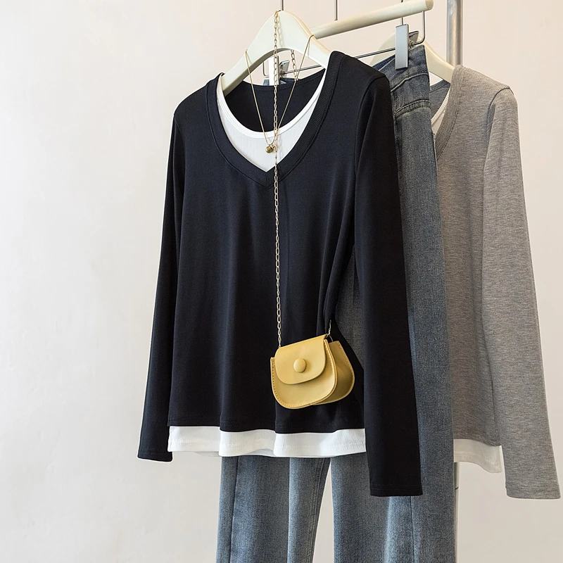 yoewshean/羽媗微胖妹妹大码女装新款百搭宽松显瘦长袖内搭打底衫