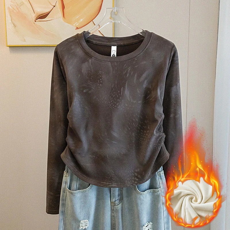 yoewshean/羽媗加绒新款微胖妹妹大码女装打底衫上衣保暖内搭百搭