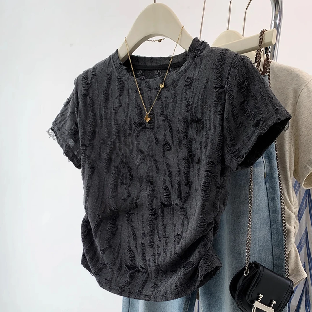 yoewshean/羽媗微胖mm大码女装夏季显瘦清凉遮肚复古上衣短袖t恤