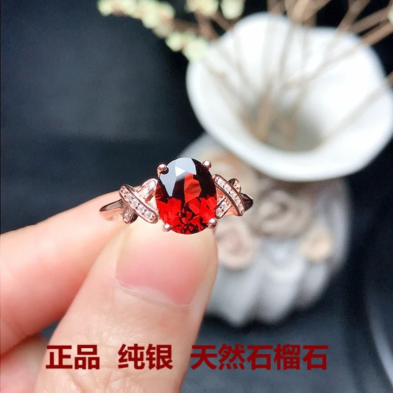 大颗天然鸽血红宝石色石榴石戒指女925纯银镀18K金活口指圈送证书