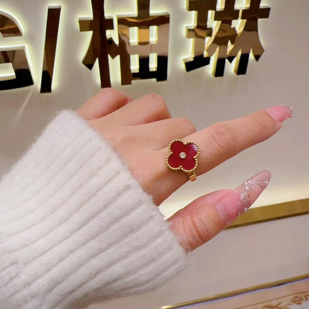 YOULING/柚琳 红色四叶戒指