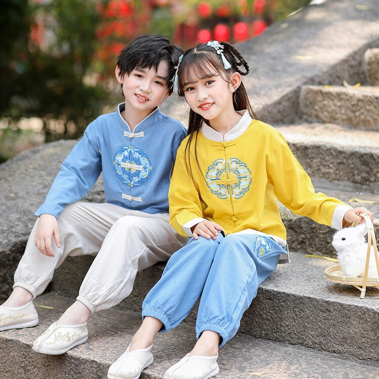 儿童女童唐装春秋中国风长袖男童2025年汉服古风演出新款古装宝宝