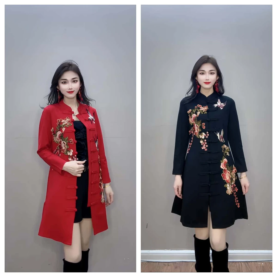单件上衣开衫新中式国风盘扣修身新年复古喜上眉梢连衣裙#子5699