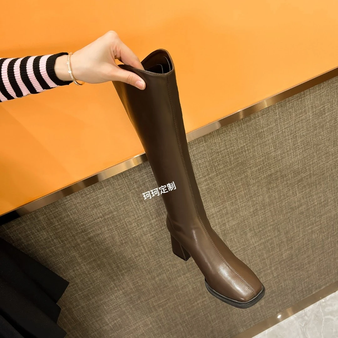 珂珂【尤尼卡】6cm跟 设计师方头靴子小个子长靴粗跟时装靴 102-11