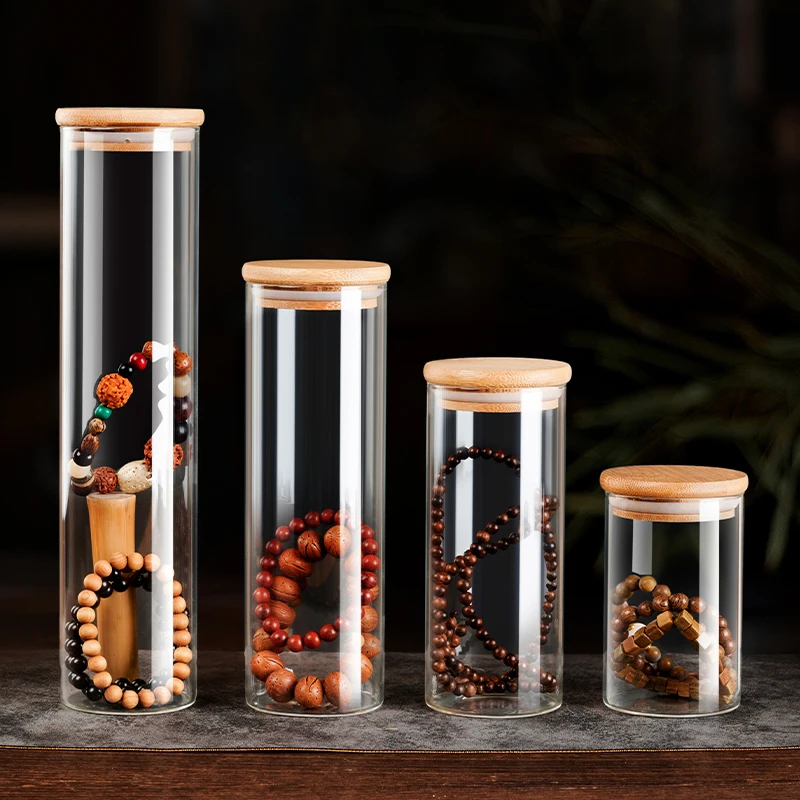 养珠罐大容量带盖玻璃瓶文玩密封罐存放手串收纳盒萌粒茶叶防潮罐
