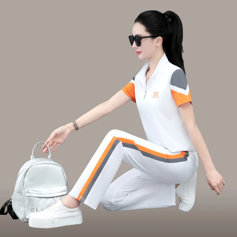 休闲运动服套装女2025新款母亲节妈妈装中老年夏装短袖t恤两件套