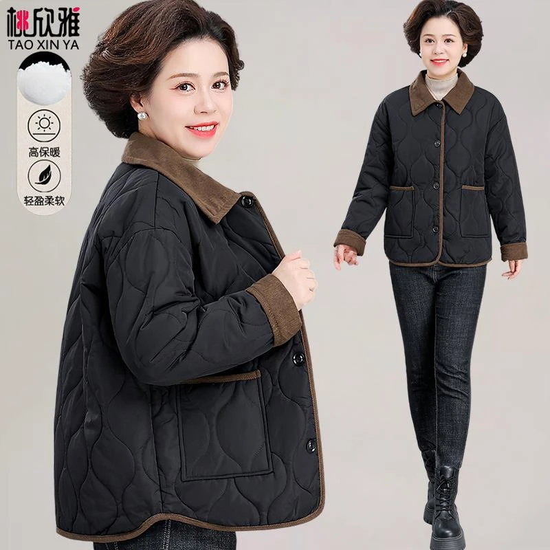 妈妈秋冬夹棉棉衣外套中老年女装冬装轻薄羽绒棉服短款中年小棉袄