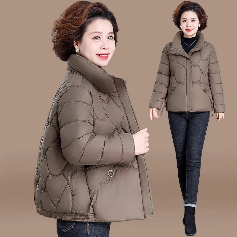 中年妈妈棉袄女秋冬短款羽绒棉服新款中老年秋冬装小个子棉衣外套