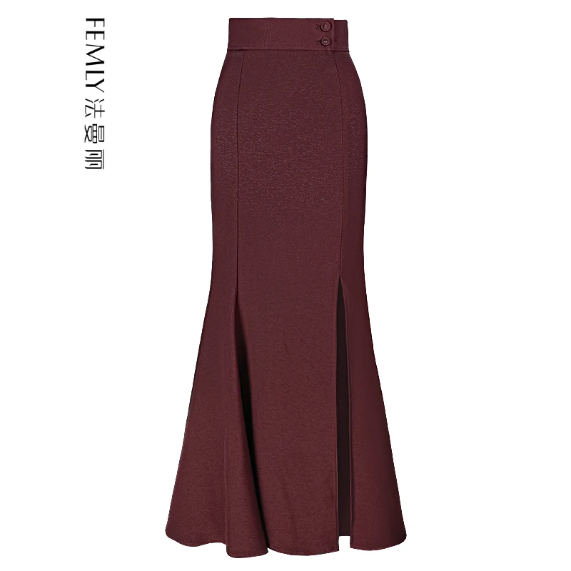 FEMLY法曼丽 2024秋季亮丝时尚简约轻奢百搭优雅鱼尾裙D2959