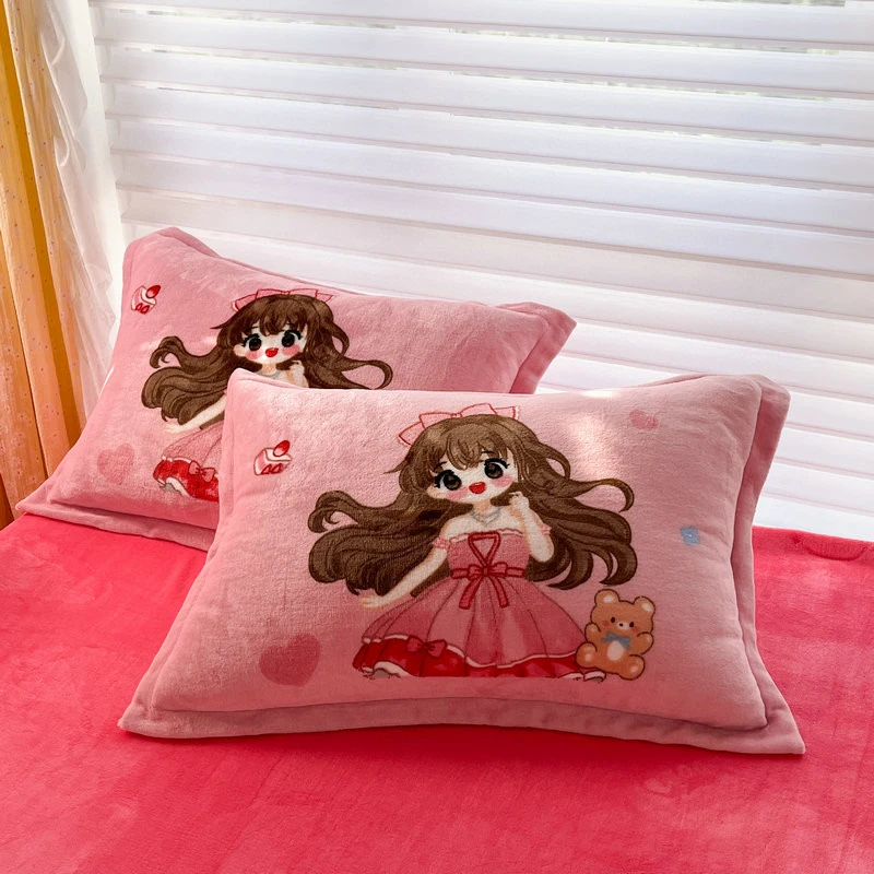 可爱清新卡通牛奶绒双面绒毛绒单人加厚枕头套成人枕头套学生宿舍