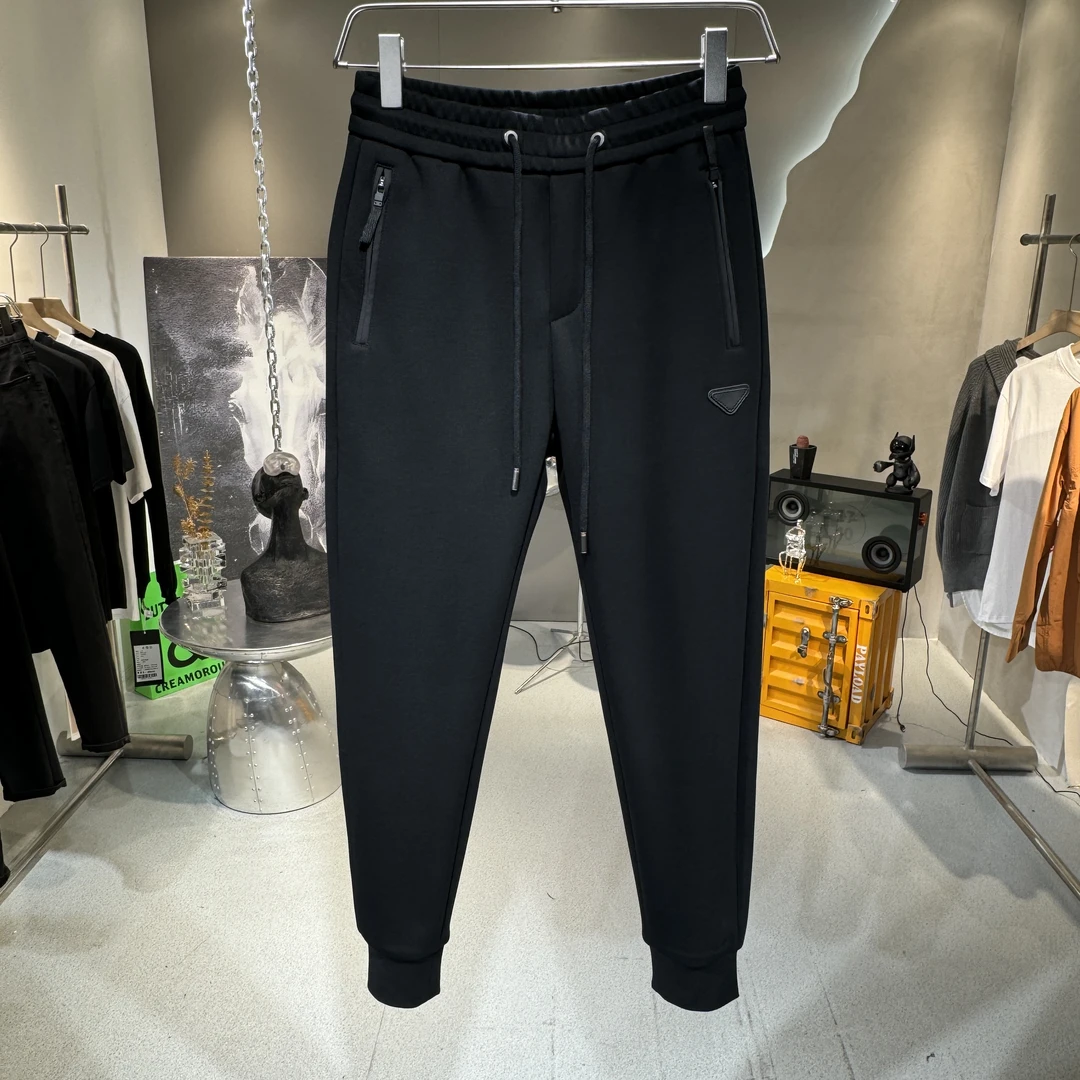 秋冬新款厚款潮牌休闲裤男时尚净版裤脚拉链小脚裤简约舒适运动裤