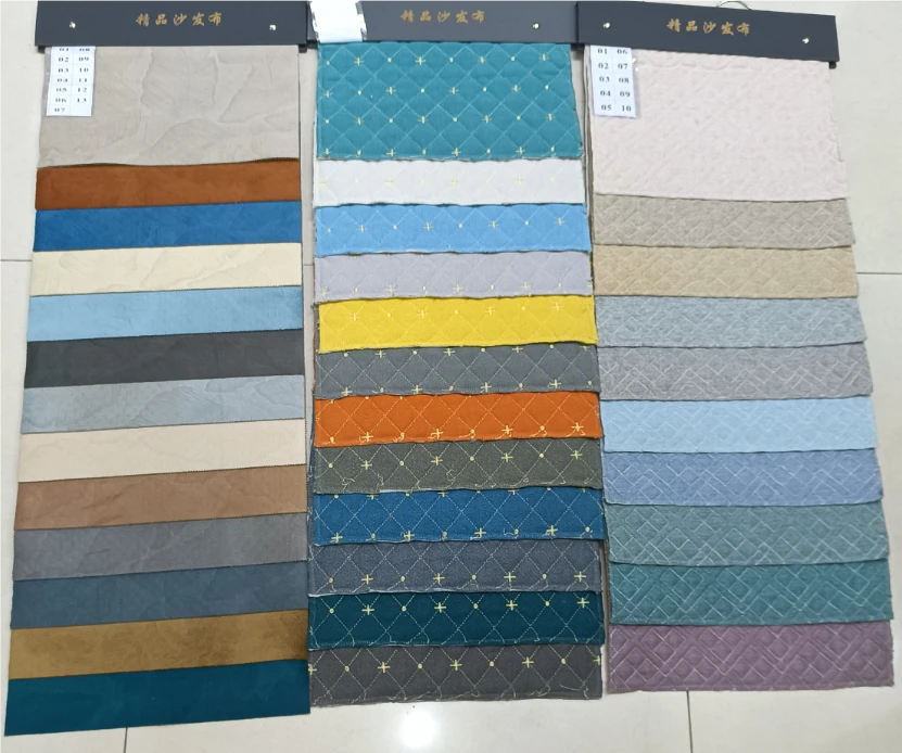 中高档防滑沙发面料吊卡蓝色床盖绗缝花型印花枕套加厚三层斜纹