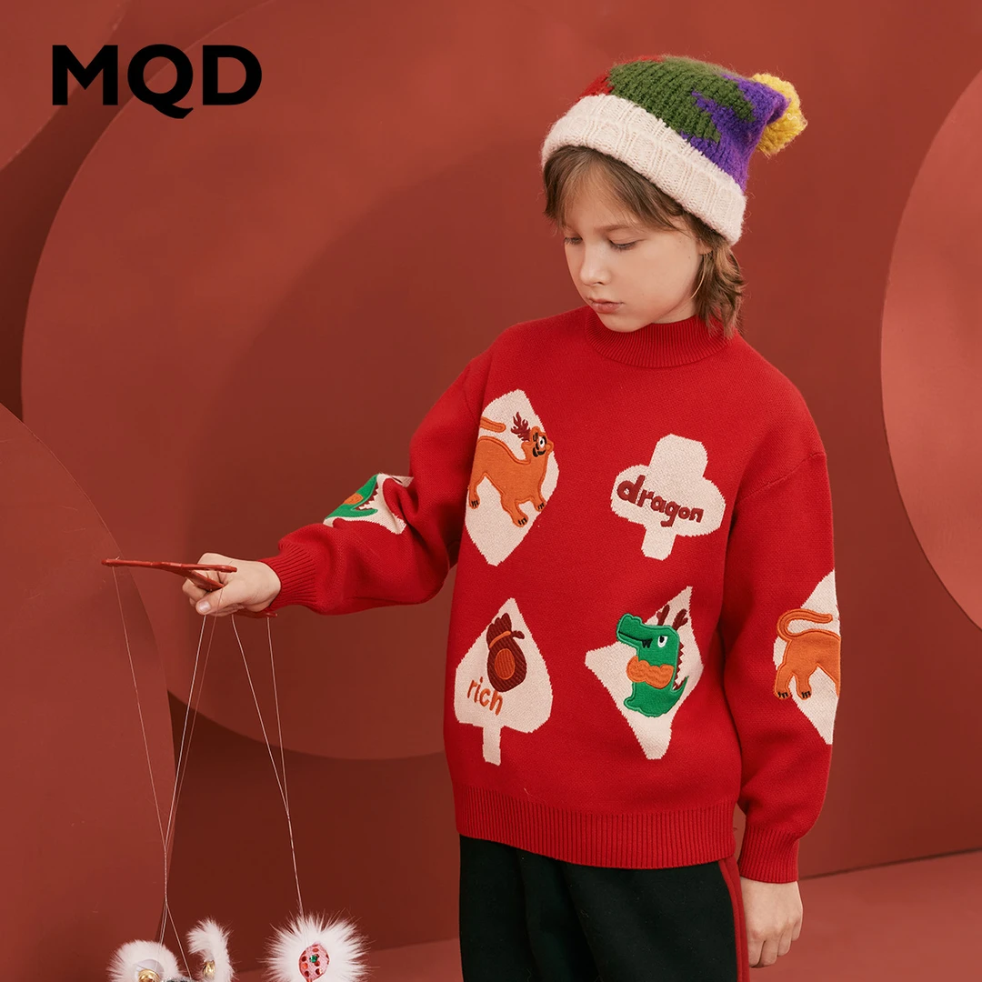 【T】 MQD童装冬季新款男女童毛衣新年贺岁加厚女童针织衫9434W0724