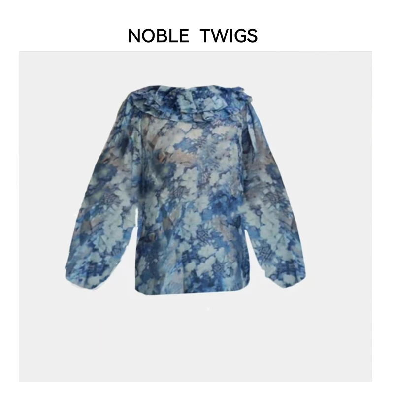 【N T Liu定制款】夏夜衫 蓝花色复古轻奢气质时尚优雅  T50059