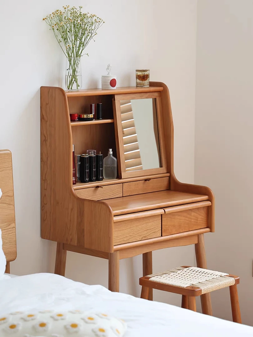 超窄爱莎化妆桌现代简约卧室橡木收纳柜化妆台樱桃木迷你梳妆台