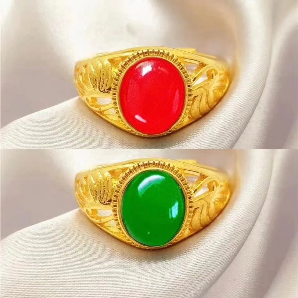金色红绿双色活口戒指可调节久不掉精美饰品