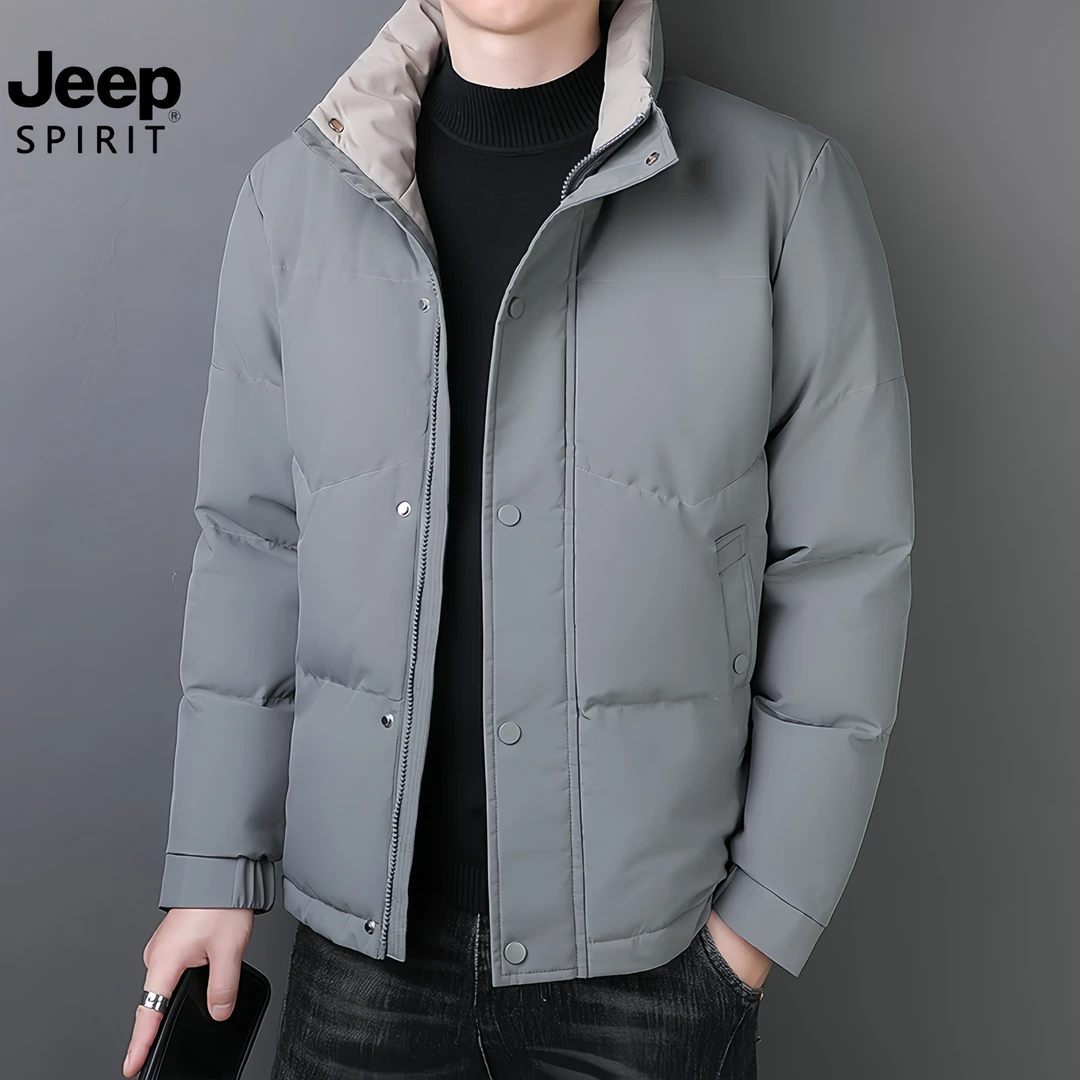 JEEP吉普冬季新款立领棉衣男商务休闲纯色加厚保暖棉服外套夹克男