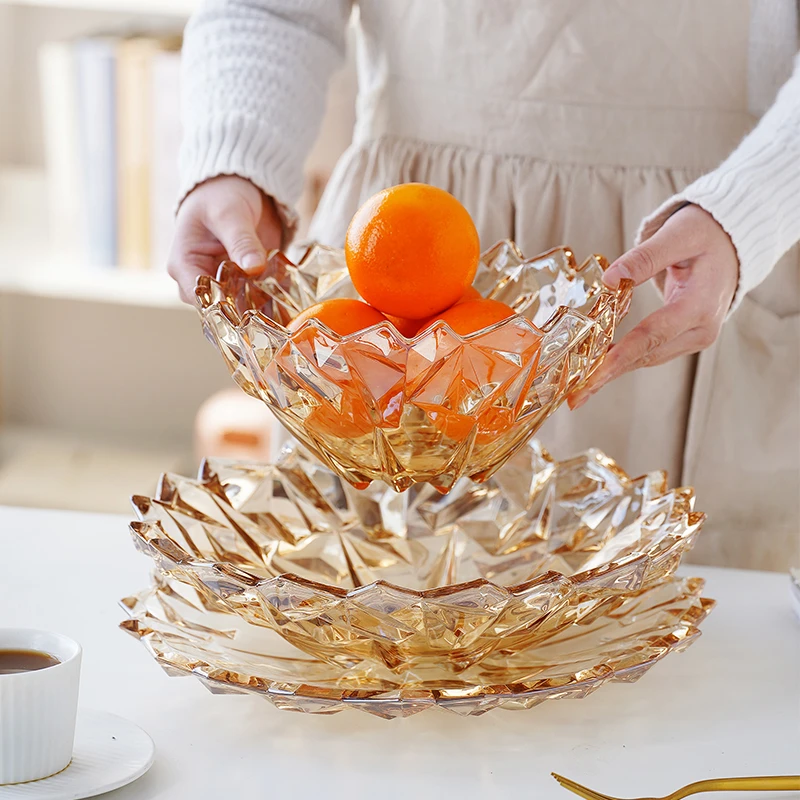 加厚水晶玻璃果盘家用客厅茶几网红水果盘欧式糖果盆会议果盘