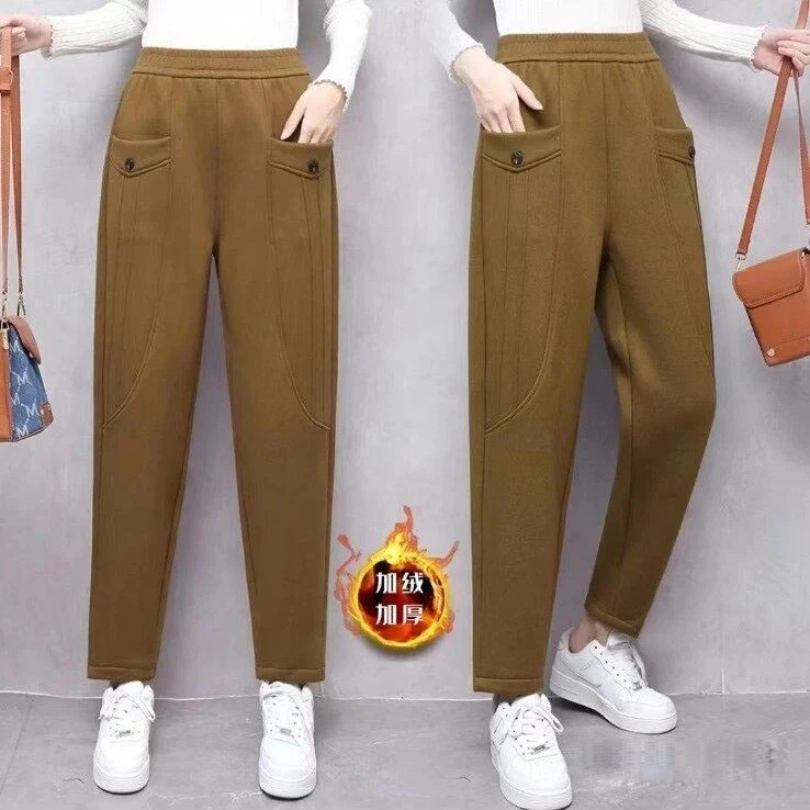 加绒加厚保暖休闲裤女2024冬季新款高腰显瘦气质百搭洋气休闲卫裤