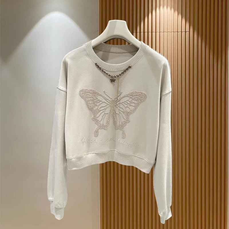 华棉卫衣2025秋冬新款重工拼接烫钻设计感休闲时尚百搭洋气上衣女