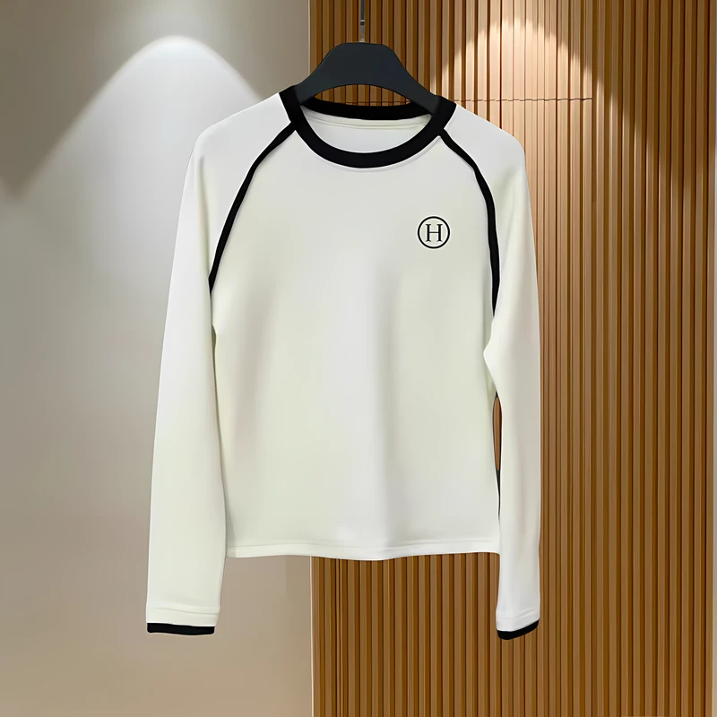 打底衫上衣2024秋冬新款字母刺绣拼色时尚休闲百搭气质减龄上衣女