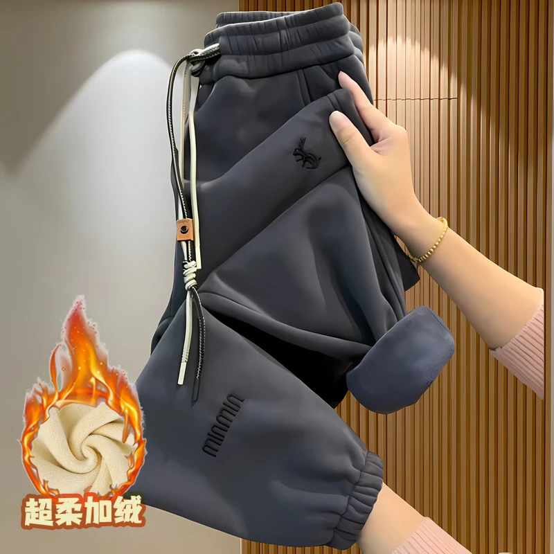 加绒保暖哈伦裤女2024冬季新款时尚休闲刺绣防风洋气百搭哈伦裤女