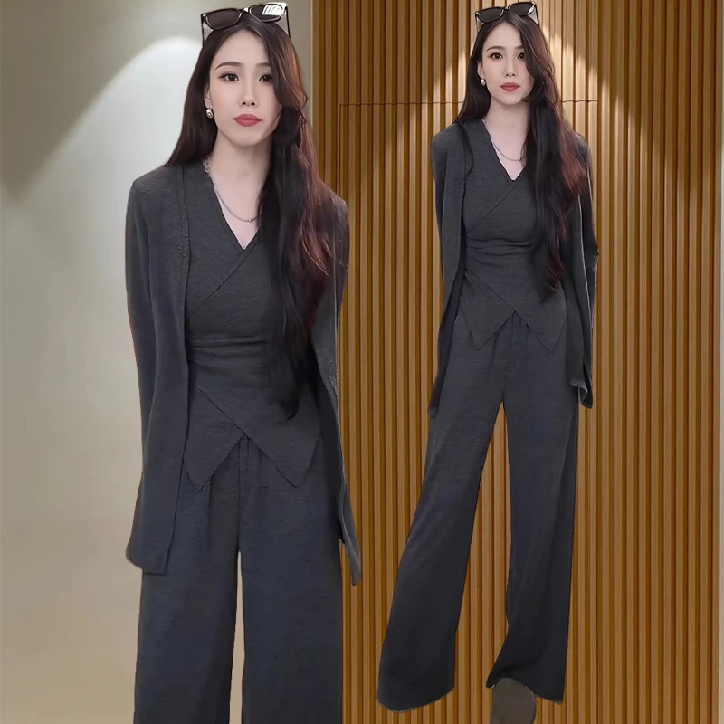 三件套套装女2024秋季新款纯色气质显瘦休闲百搭时尚洋气减龄套装