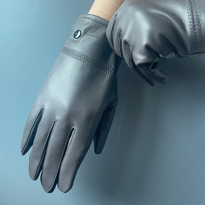 YICI/忆赐真皮手套男士 冬季骑行加绒加厚保暖羊皮开车摩托车户外