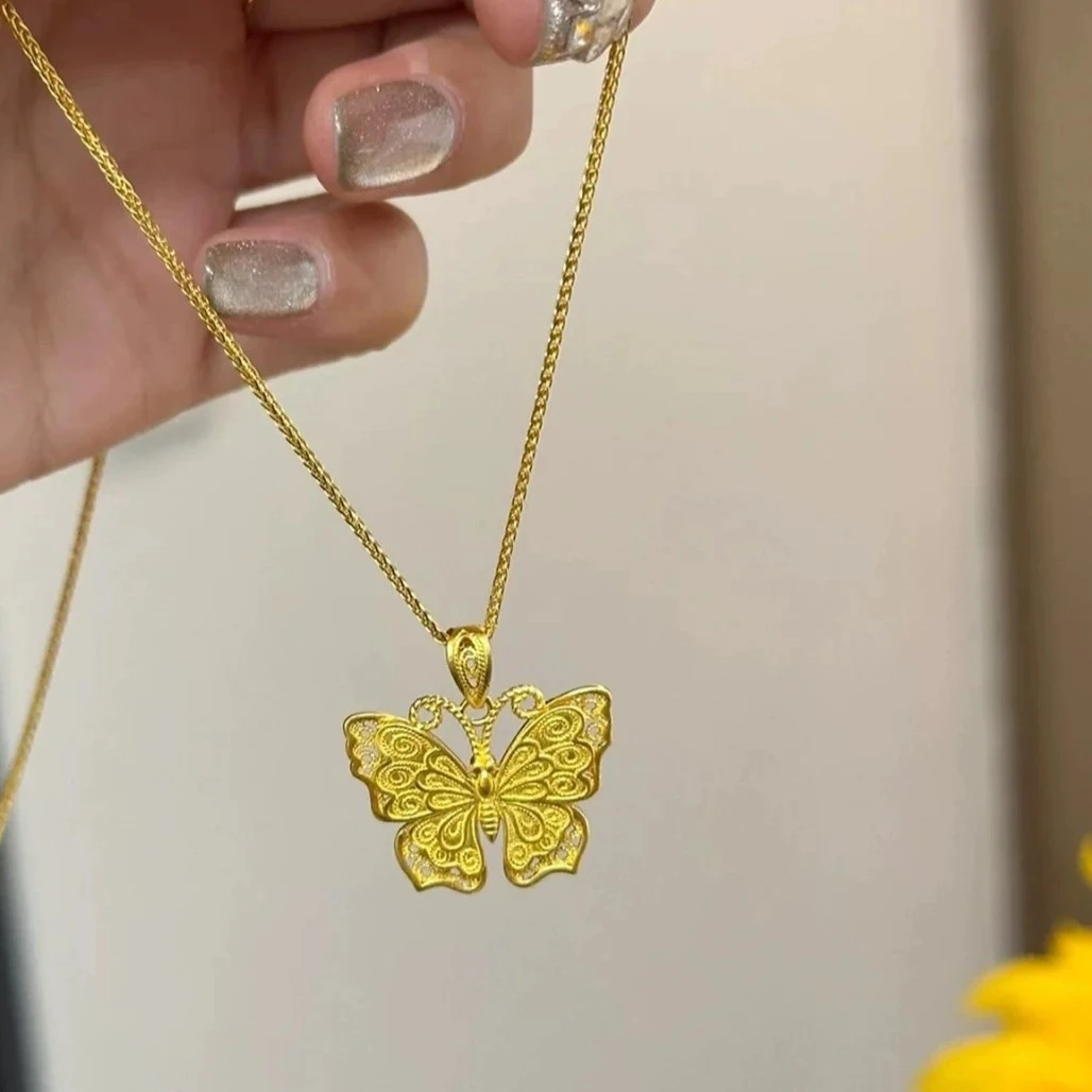 铜合金项链 金色蝴蝶精致国风轻奢气质项链