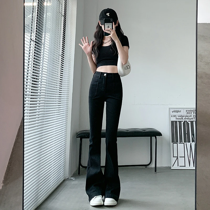 2024新款高腰弹力爆款微喇叭牛仔裤女气质显瘦新款阔腿长裤