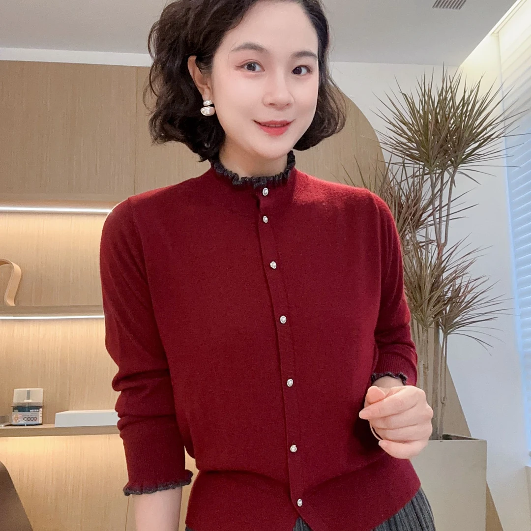 长袖木耳领针织开衫小立领秋冬新款#GT7991
