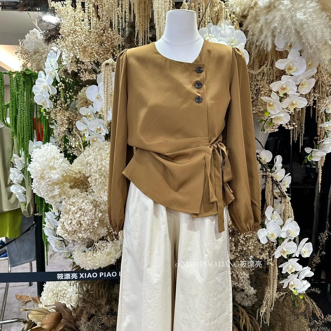 法式休闲系带衬衫秋季小众设计感长袖上衣气质显瘦小衫女7956#0.1