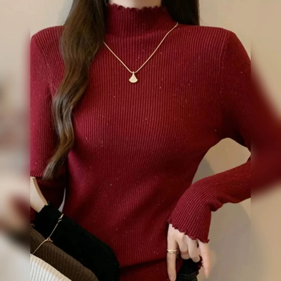 衣诗恋专属-韩慵懒风简约高级长袖套头半高领休闲毛衣女911#0.15