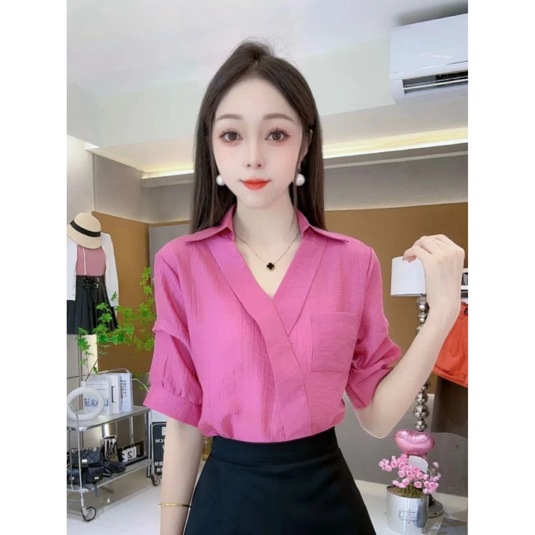 法式时尚衬衣纯色小众百搭设计感别致绝美气质上衣4366#0.01