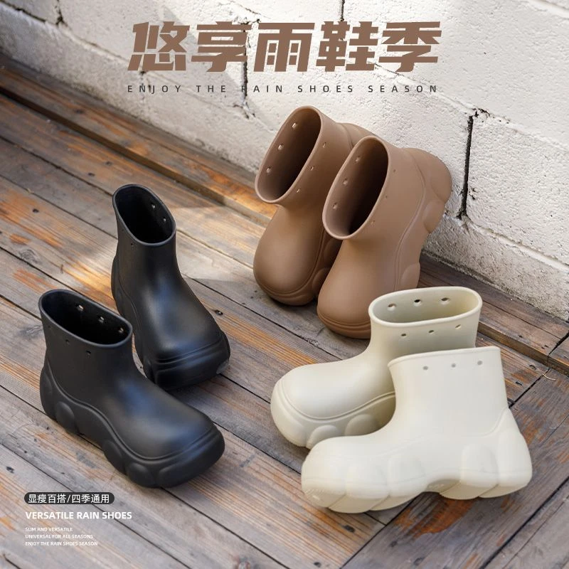 时尚百搭外穿短靴女款冬季厚底增高雨靴轻便舒适软底防滑防水雨鞋