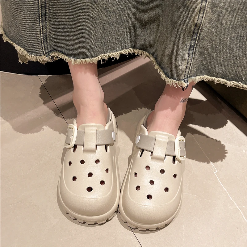 夏季外穿包头洞洞鞋女款可爱厚底踩屎感沙滩户外防滑增高凉拖鞋女