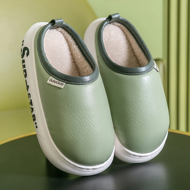 厚底棉拖鞋女款冬季外穿防水家居室内防滑保暖情侣家用软底棉拖男