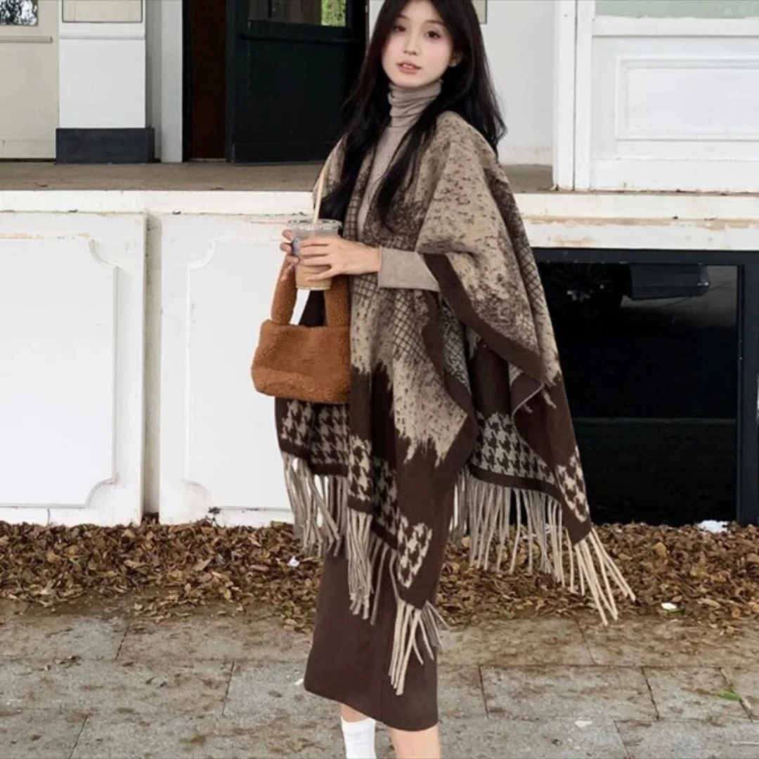 【美拉德穿搭】新款围巾披肩雅丹风披风宽松斗篷外套办公室保暖外搭