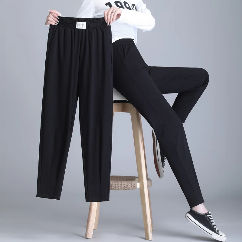 哈伦裤女春秋薄款休闲宽松黑色大码女裤弹力小脚裤子九分束脚长裤