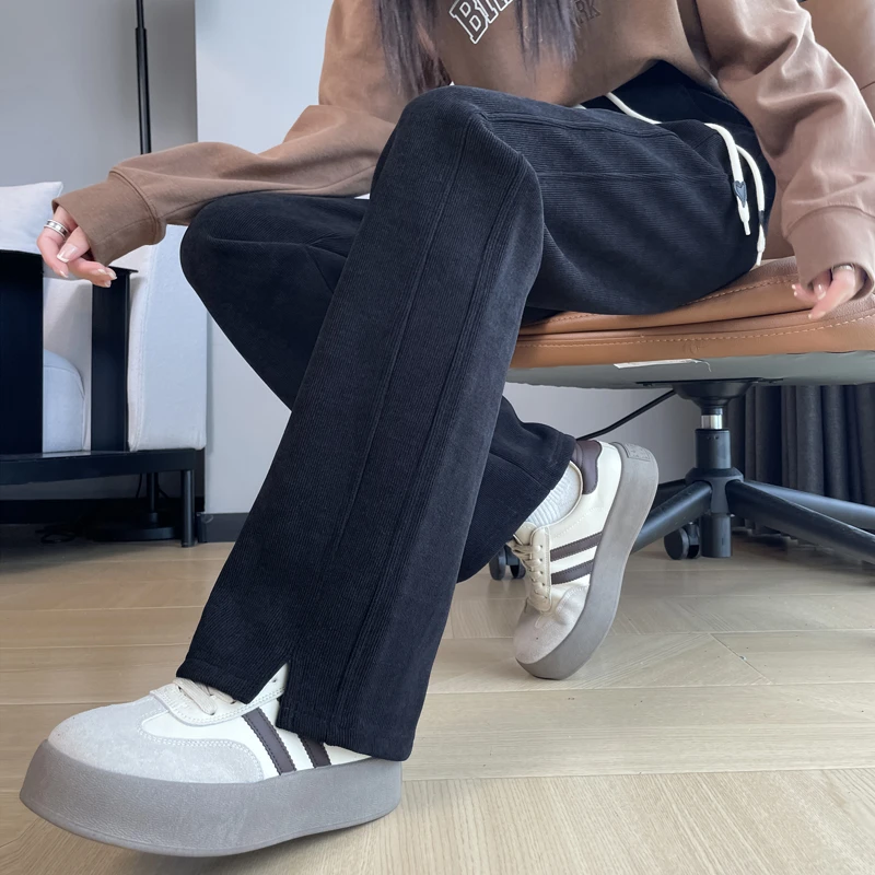 香蕉阔腿裤女窄版显瘦小个子大码加绒加厚雪尼尔宽松长裤春秋冬季