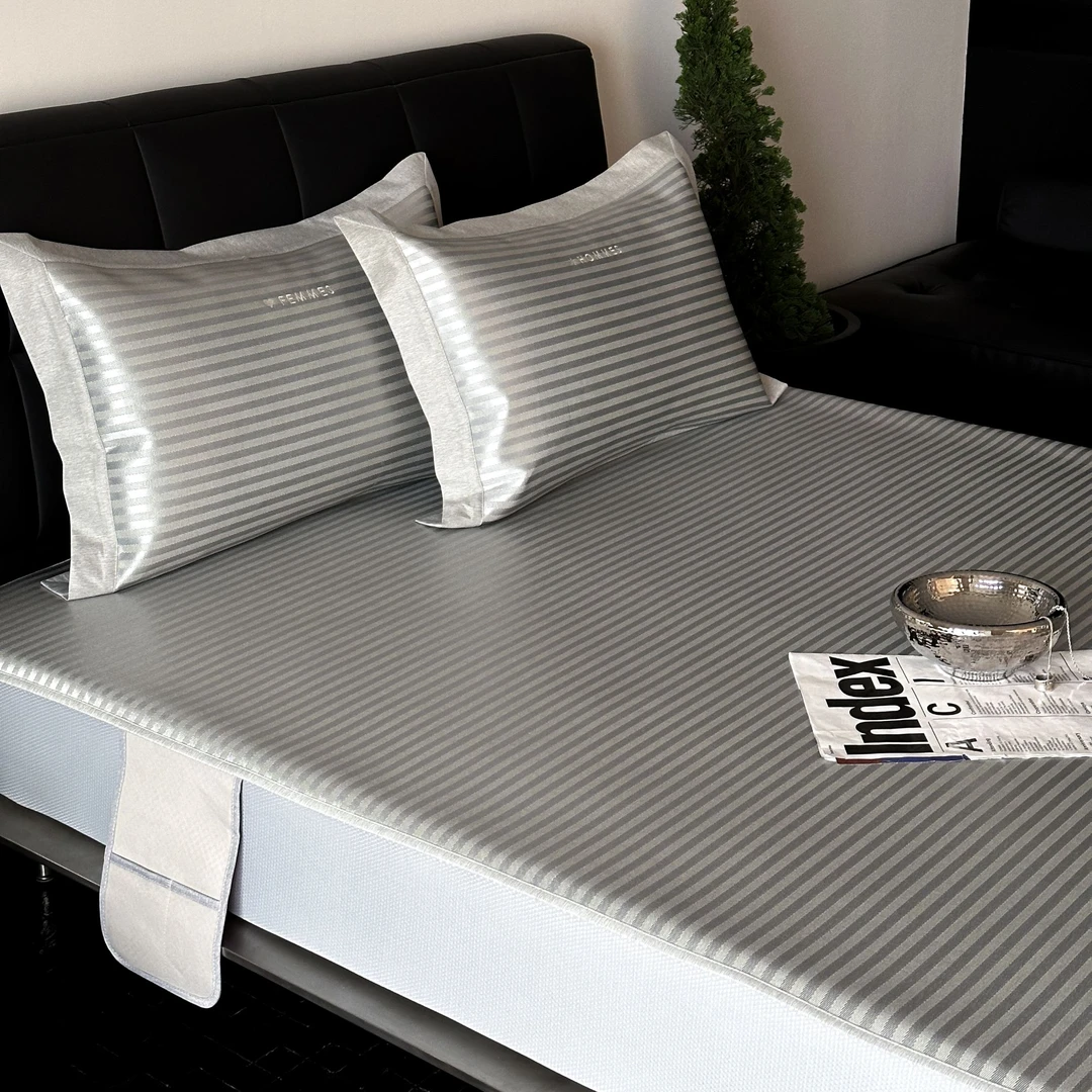 慕宸【阿曼达冰丝席】BG高档简约款轻奢风提花条纹凉感冰丝席三件套