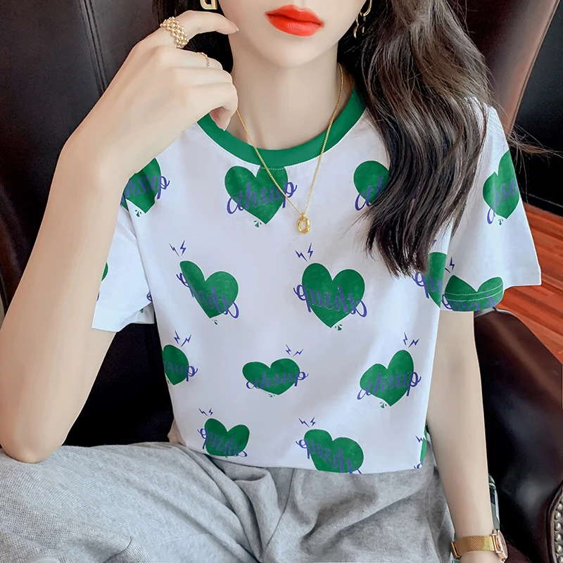网红碎花时尚短袖T恤女夏季新款韩版宽松印花圆领半袖上衣ins潮