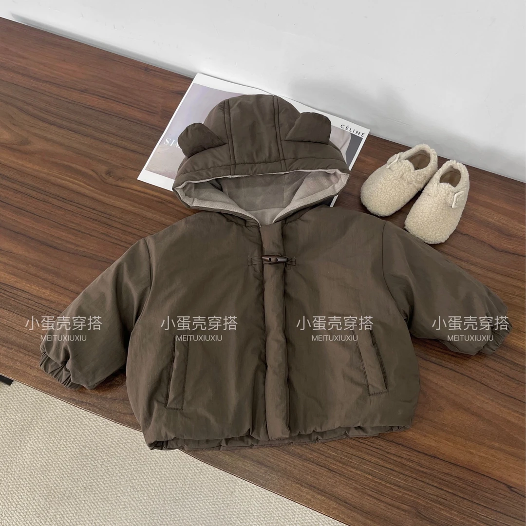 【现货48H】儿童冬季韩版外套加绒夹棉保暖一粒扣连帽时尚休闲外套