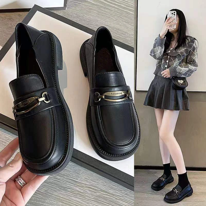 英伦风乐福鞋2024春夏新款鞋子平底女黑色单鞋一脚蹬易穿易脱女鞋