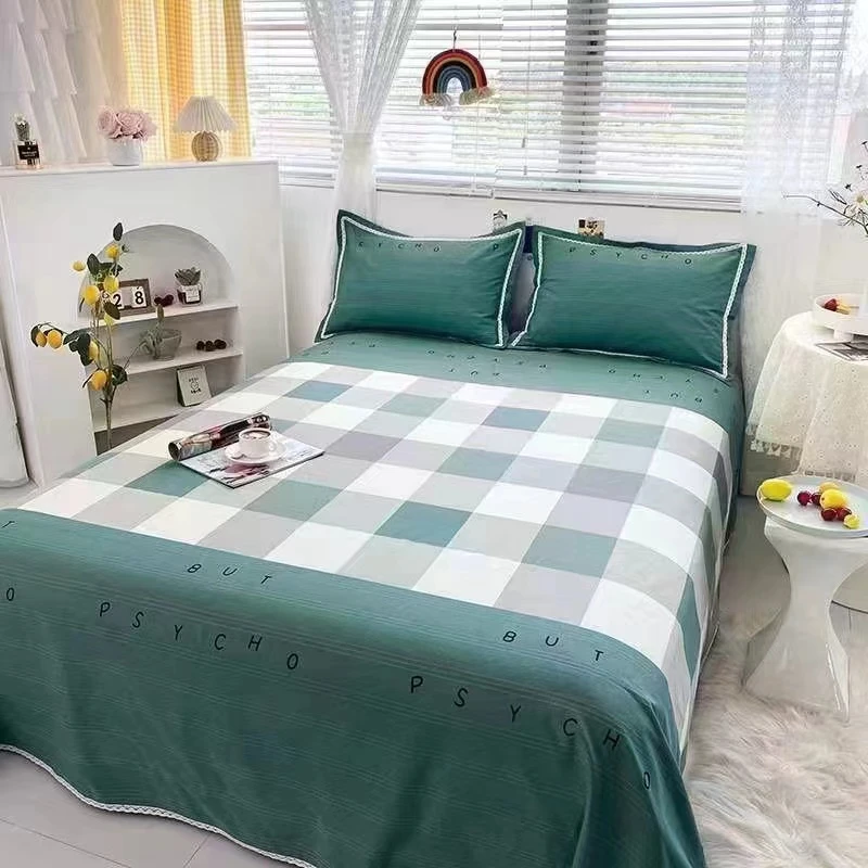 老粗布床单枕套三件套加厚大床印花