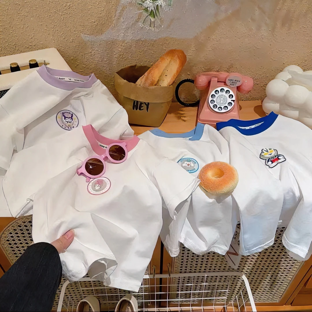 亮灯纯棉2024新款宝宝夏季宝圆领卡通上衣短袖丁达尔穿搭洋气宝宝