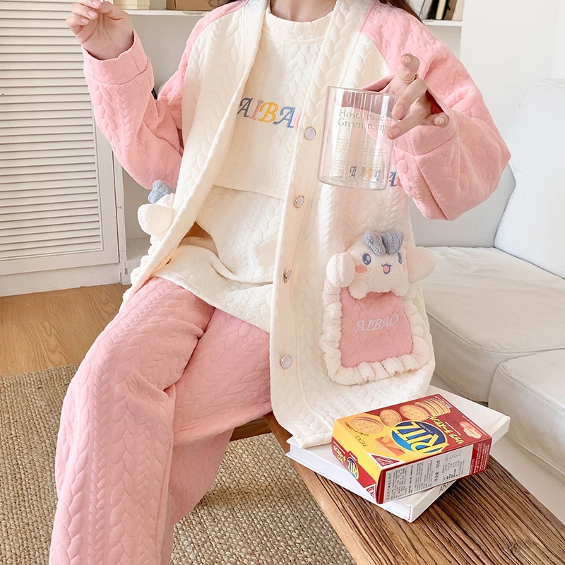 加厚三件套秋冬款月子服空气棉春秋季产后孕妇睡衣哺乳11月份天12